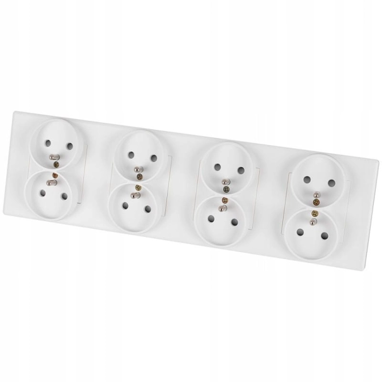 Vierfach-Steckdose Weiß Erdungsstift Set PVC-Vierfachrahmen 4 X Doppelsteckdose