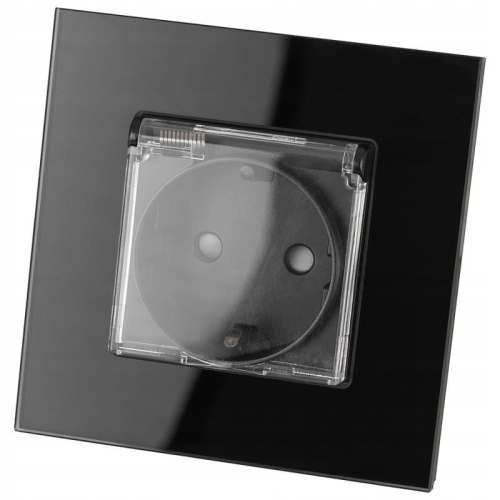 Schuko-Steckdose Bad Mit Klappdeckel Mit Schutzkontakt Ohne Erdungsstift Glas Schwarz