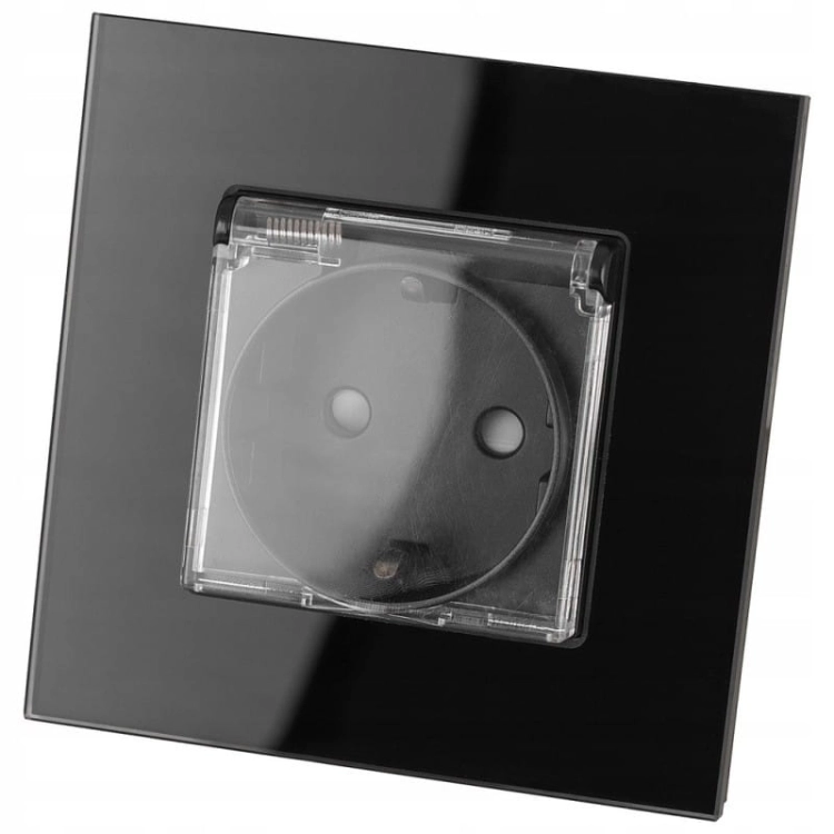 Schuko-Steckdose Bad Mit Klappdeckel Mit Schutzkontakt Ohne Erdungsstift Glas Schwarz