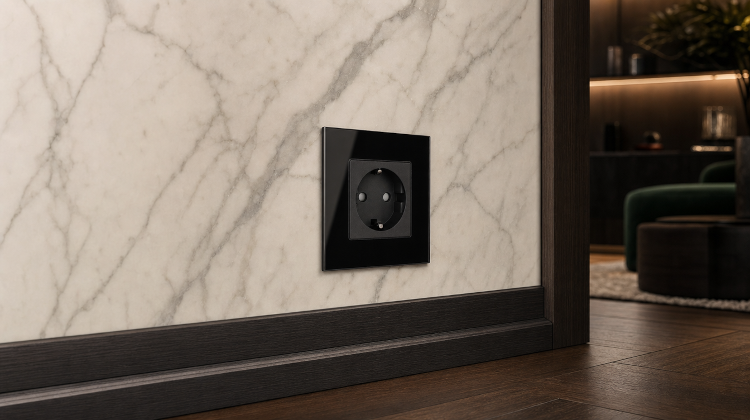 Schuko-Steckdose Mit Schutzkontakt Ohne Erdungsstift Glas Schwarz