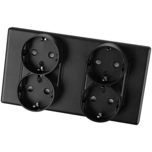 Vierfachsteckdose Schuko Schwarz PCV-Doppelrahmen Und 2 X Steckdose
