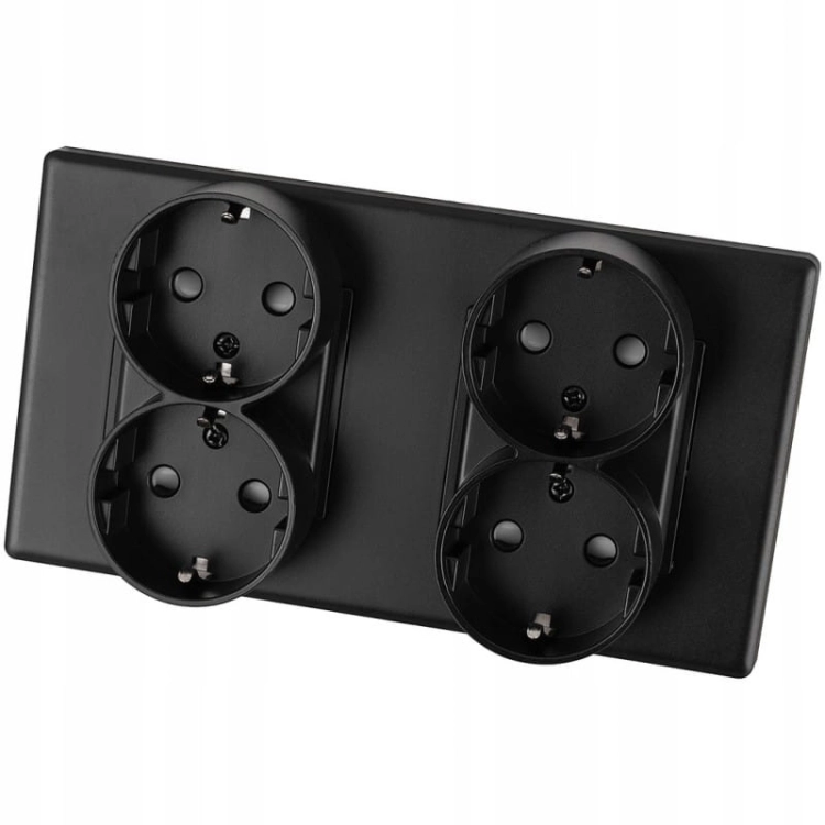 Vierfachsteckdose Schuko Schwarz PCV-Doppelrahmen Und 2 X Steckdose