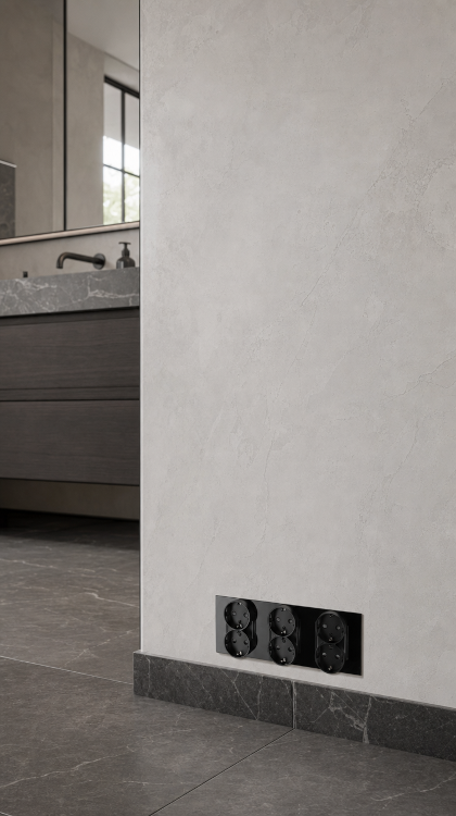 Dreifachsteckdose Doppel Glas Schuko Schwarz Dreifachrahmen