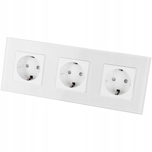 Dreifachsteckdose Schuko Glas Weiß Dreifachrahmen Und 3 X Steckdose