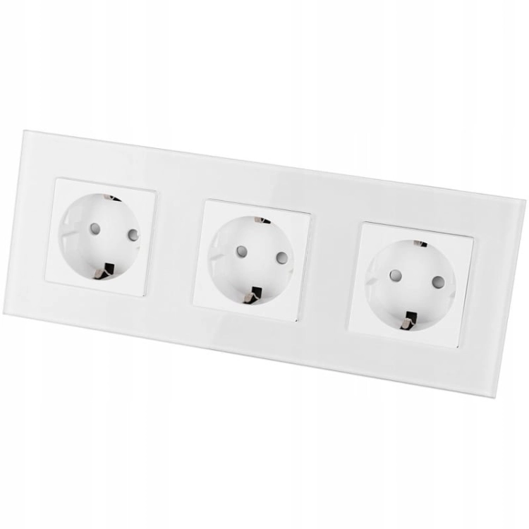 Dreifachsteckdose Schuko Glas Weiß Dreifachrahmen Und 3 X Steckdose