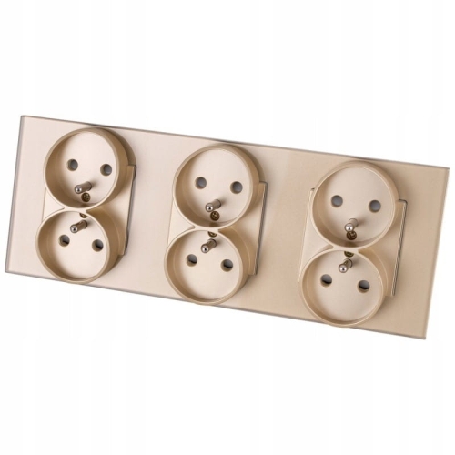 Glas-Steckdose Dreifach Gold Set Rahmen Und 3 X Doppelsteckdose