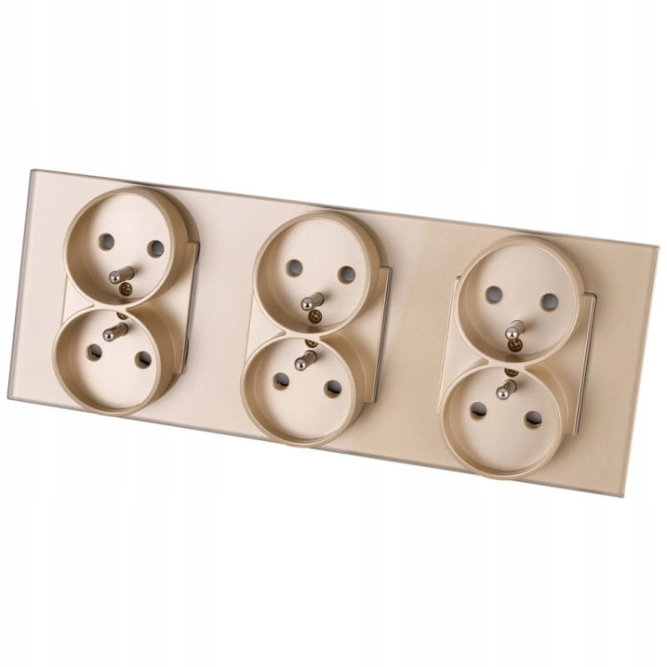 Glas-Steckdose Dreifach Gold Set Rahmen Und 3 X Doppelsteckdose