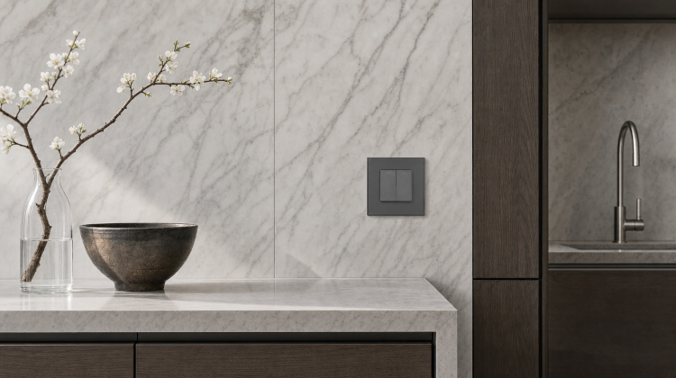 Schalter Wechselschalter Doppelt Glas Grau Silber
