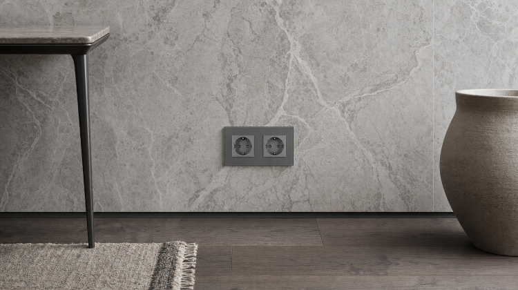 Doppelsteckdose Glas Schuko Grau Doppelrahmen Und 2 X Steckdose