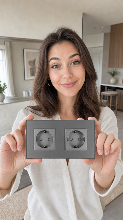 Doppelsteckdose Glas Schuko Grau Doppelrahmen Und 2 X Steckdose