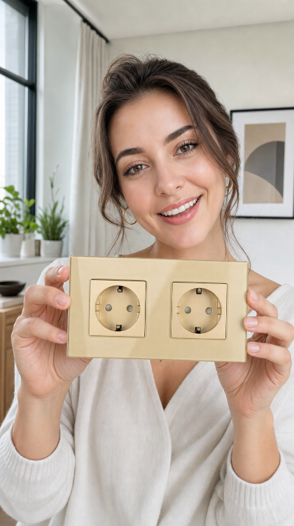 Doppelsteckdose Glas Schuko Gold Doppelrahmen Und 2 X Steckdose