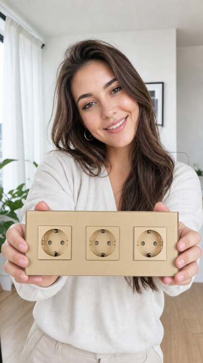 Dreifach-Steckdose Glas Gold Schuko Dreifachrahmen Und 3 X Steckdose