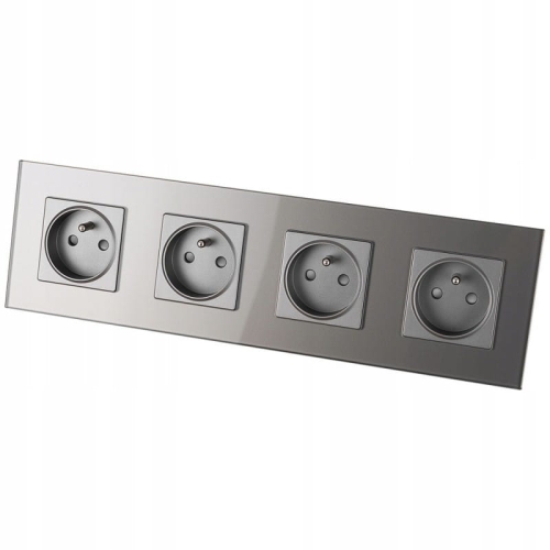 Vierfach-Steckdose Glas Grau Set Vierfachrahmen 4 X Einzelsteckdose