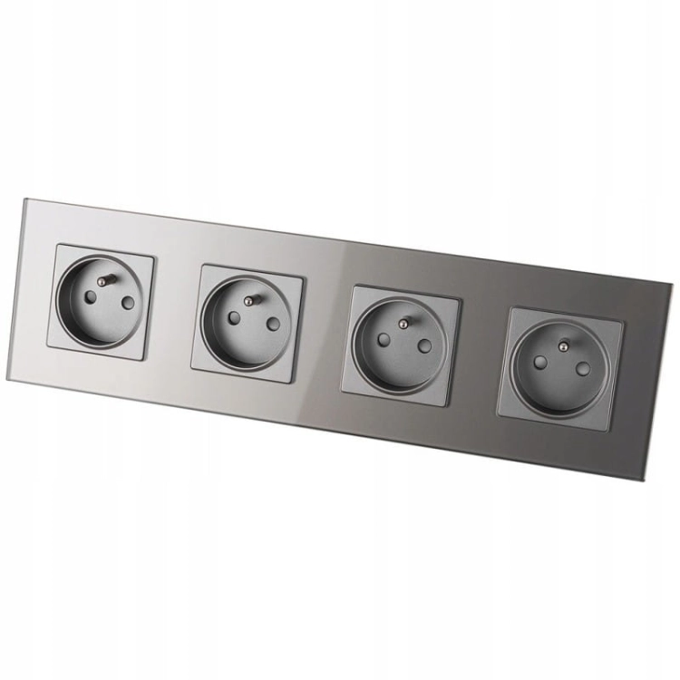 Vierfach-Steckdose Glas Grau Set Vierfachrahmen 4 X Einzelsteckdose
