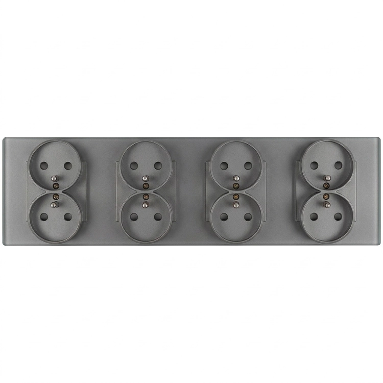 Vierfach-Steckdose Glas MATT grau vierfacher Rahmen und 4 x Steckdose MIUUN