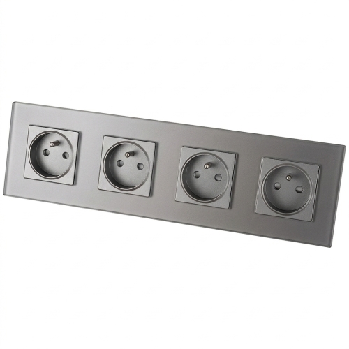 Vierfach-Steckdose Glas MATT grau vierfacher Rahmen und 4 x Steckdose MIUUN