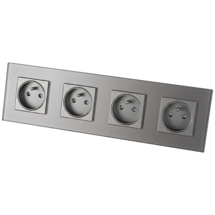 Vierfach-Steckdose Glas MATT grau vierfacher Rahmen und 4 x Steckdose MIUUN