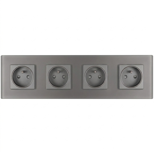 Vierfach-Steckdose Glas MATT grau vierfacher Rahmen und 4 x Steckdose MIUUN