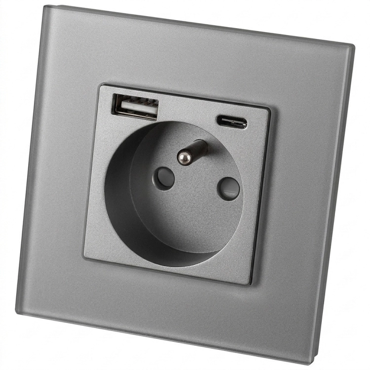 Steckdose Glas MATT mit Erdungsstift + Doppeltes USB A+C Ladegerät 20W MIUUN