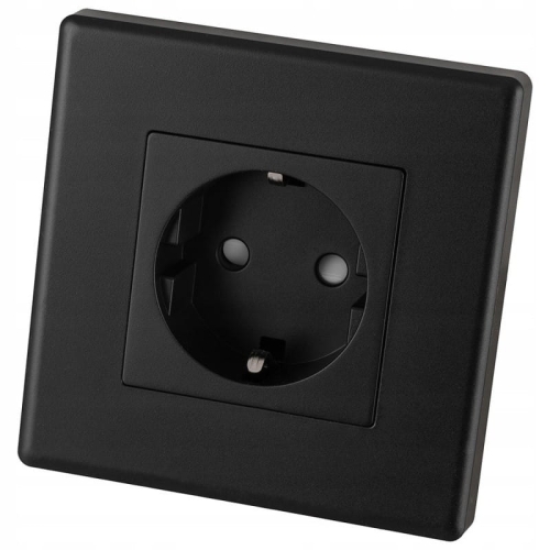 Schwarze Schuko-Steckdose Mit Schutzkontakt Ohne Erdungsstift Set Mit PVC-Rahmen
