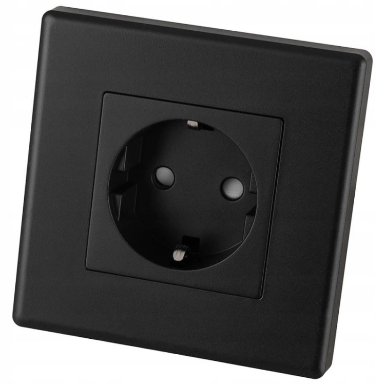 Schwarze Schuko-Steckdose Mit Schutzkontakt Ohne Erdungsstift Set Mit PVC-Rahmen