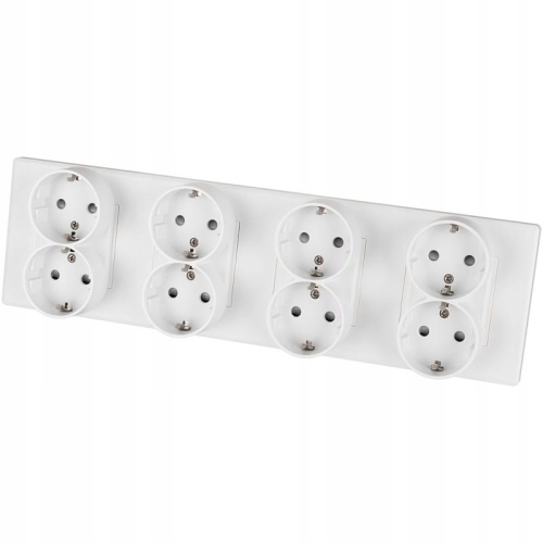 Schuko-Vierfachsteckdose Weiß PVC-Vierfachrahmen Und 4 X Steckdose