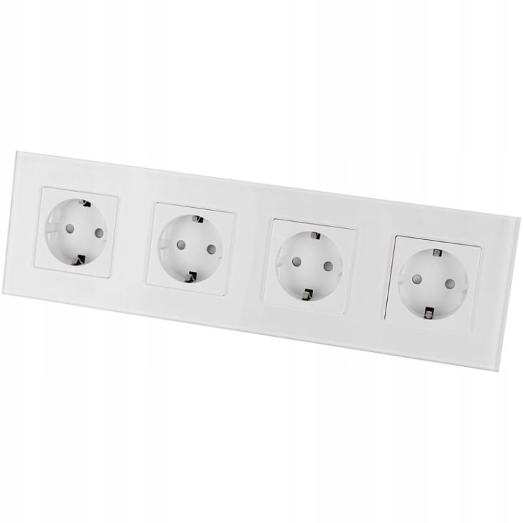 Vierfachsteckdose Schuko Glas Weiß Vierfachrahmen Und 4 X Steckdose