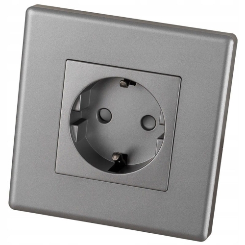 Schuko-Steckdose Mit Schutzkontakt Ohne Erdungsstift Grau Set Mit Rahmen PVC