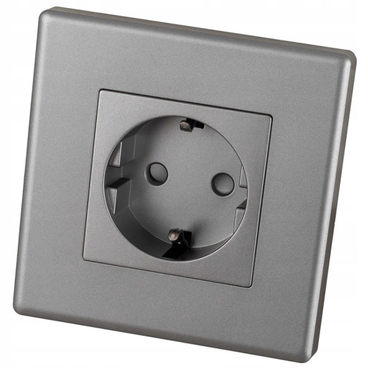 Schuko-Steckdose Mit Schutzkontakt Ohne Erdungsstift Grau Set Mit Rahmen PVC