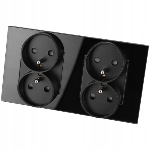Doppelsteckdose Glas Schwarz Set Doppelrahmen Und 2 X Doppelsteckdose