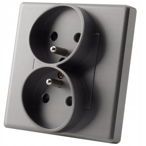 Doppelsteckdose Grau Mit Erdungsstift Set Mit PVC-Rahmen