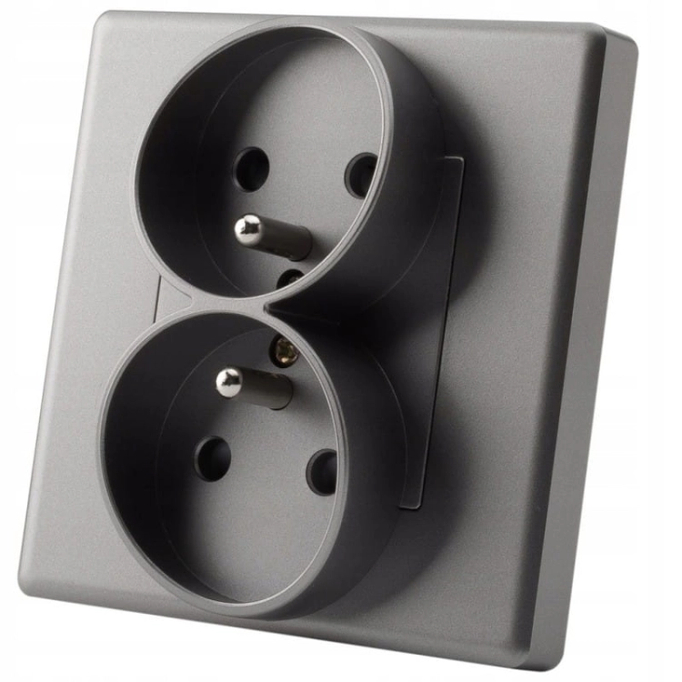 Doppelsteckdose Grau Mit Erdungsstift Set Mit PVC-Rahmen