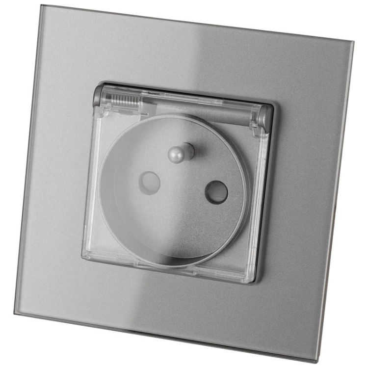 Bad-Steckdose Mit Klappdeckel Mit Erdungsstift Glas Grau