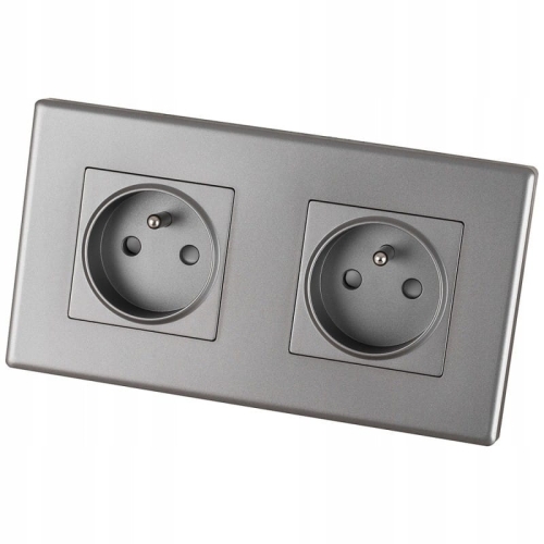 Doppelsteckdose Grau Set PVC-Doppelrahmen Und 2 X Einzelsteckdose