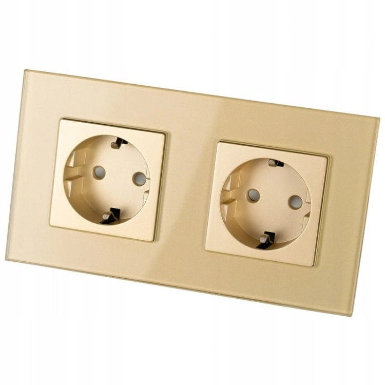 Doppelsteckdose Glas Schuko Gold Doppelrahmen Und 2 X Steckdose