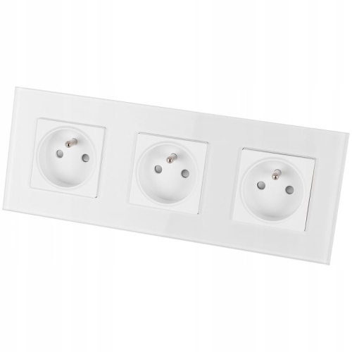Dreifach-Steckdose Glas Weiß Set Dreifachrahmen Und 3 X Einzelsteckdose