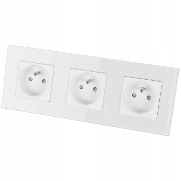 Dreifach-Steckdose Glas Weiß Set Dreifachrahmen Und 3 X Einzelsteckdose