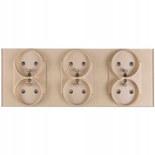 Glas-Steckdose Dreifach Gold Set Rahmen Und 3 X Doppelsteckdose