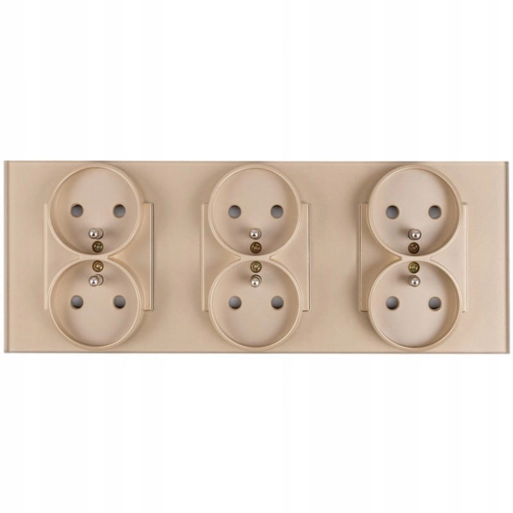 Glas-Steckdose Dreifach Gold Set Rahmen Und 3 X Doppelsteckdose