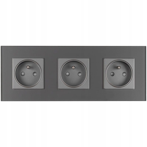 Dreifach-Steckdose Glas Grau Set Dreifachrahmen Und 3 X Einzelsteckdose