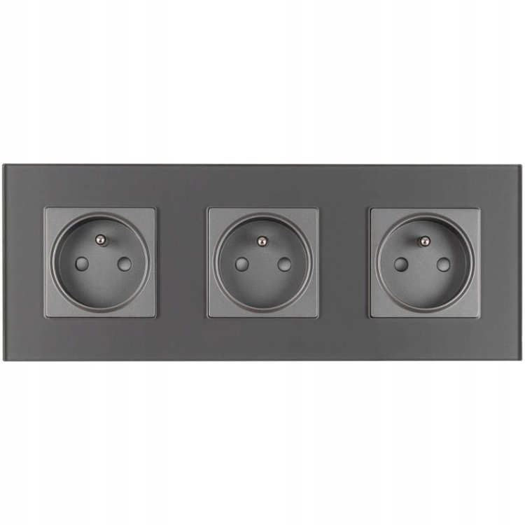 Dreifach-Steckdose Glas Grau Set Dreifachrahmen Und 3 X Einzelsteckdose