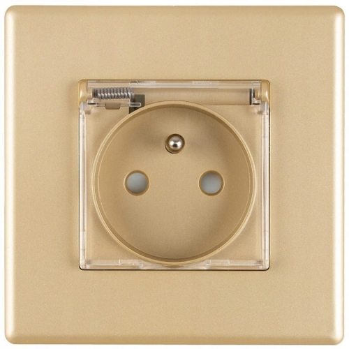 Steckdose Gold Mit Klappdeckel Mit Erdung Set Mit PVC-Rahmen