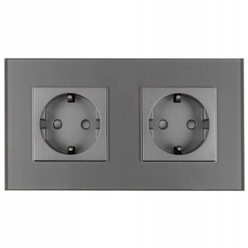 Doppelsteckdose Glas Schuko Grau Doppelrahmen Und 2 X Steckdose