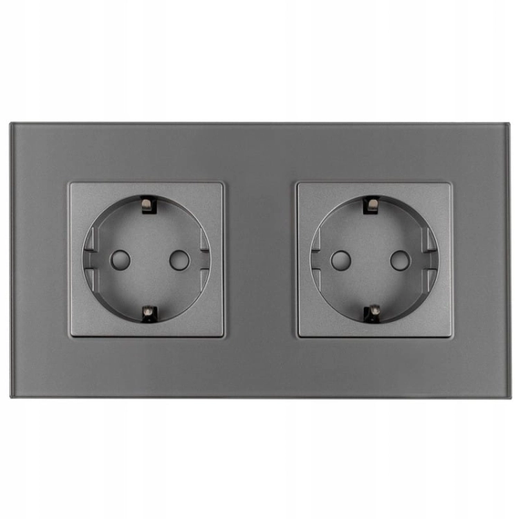 Doppelsteckdose Glas Schuko Grau Doppelrahmen Und 2 X Steckdose