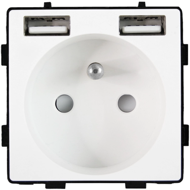 Modul Steckdose Mit Erdungsstift Weiß + Doppel-USB-Ladesteckdose A+A 2.4A Für Rahmen