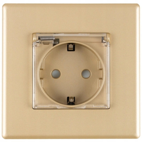 Steckdose Mit Klappdeckel Bad Schuko Mit Erdung Ohne Erdungsstift Gold Set Mit PVC-Rahmen