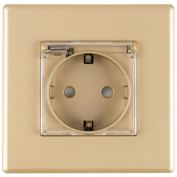 Steckdose Mit Klappdeckel Bad Schuko Mit Erdung Ohne Erdungsstift Gold Set Mit PVC-Rahmen