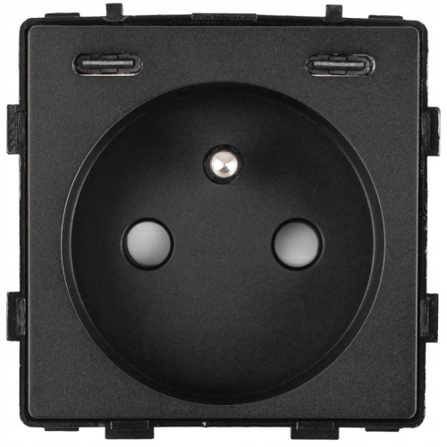 Modul Steckdose Mit Erdungsstift + USB-Ladesteckdose C+C 20W Schwarz Für Rahmen