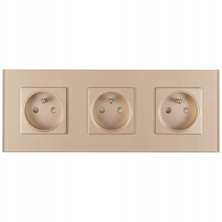 Glas-Steckdose Dreifach Gold Set Dreifachrahmen Und 3 X Steckdose