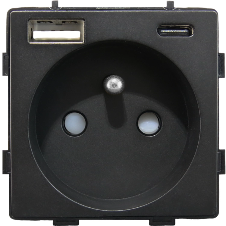 Modul Steckdose Mit Erdungsstift Schwarz + Doppel-USB-Ladesteckdose 20W Für Rahmen